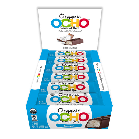 Organic Dark Chocolate Coconut Bars - 12ct Bar Caddy