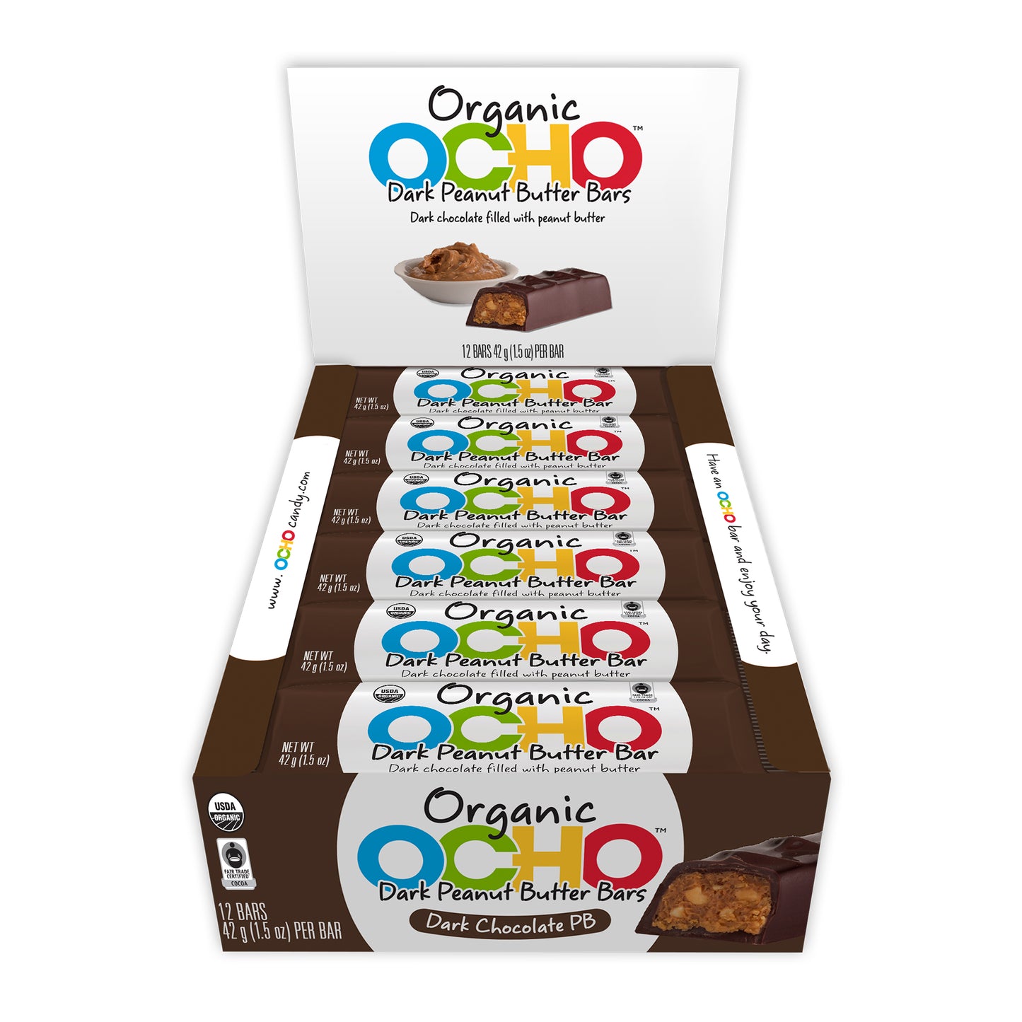 Organic Dark Chocolate Peanut Butter Bars - 12ct Bar Caddy - 8% off – OCHO  Organic Chocolate Candy