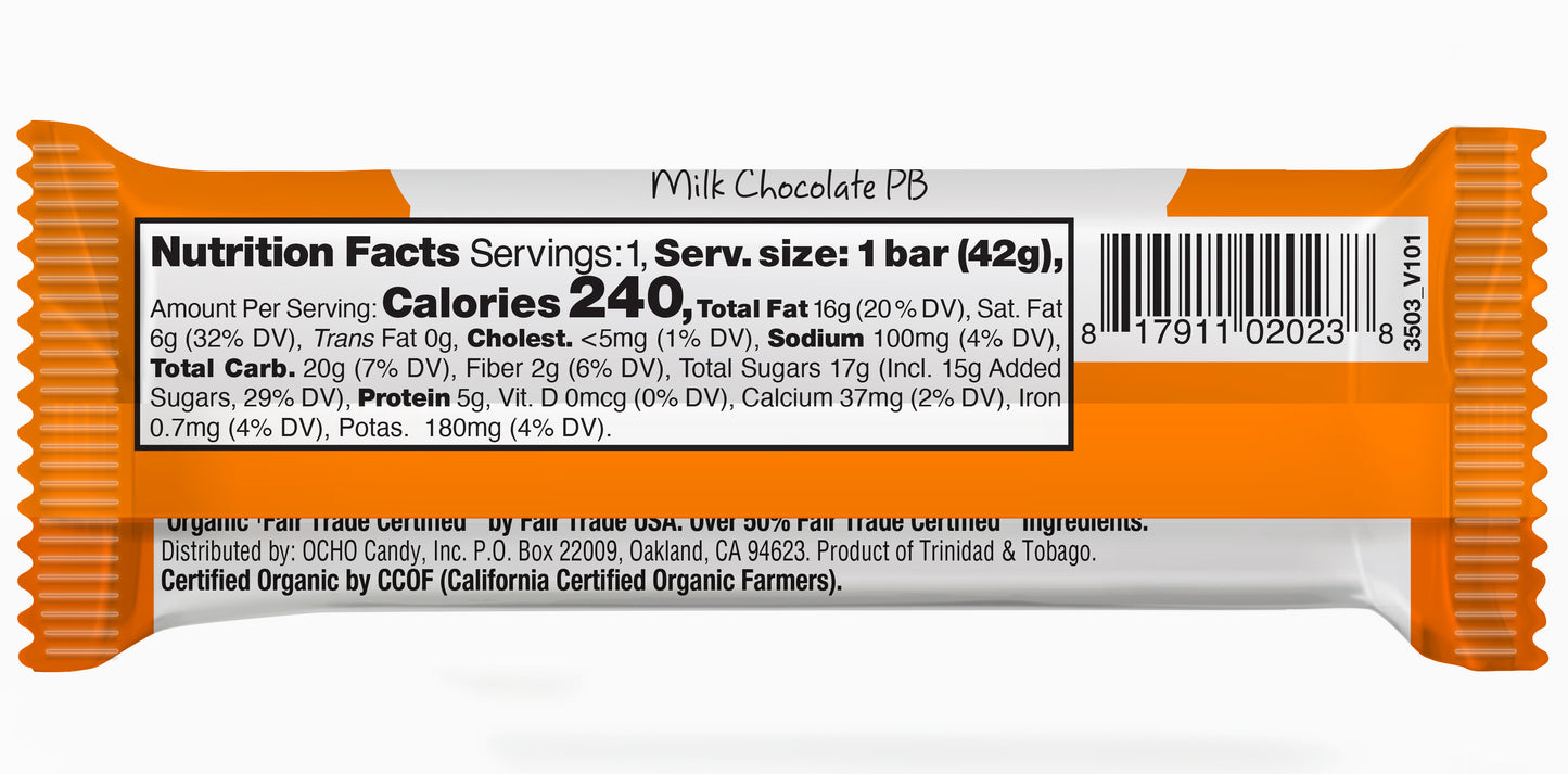 Organic Milk Chocolate Peanut Butter Bars - 12ct Bar Caddy